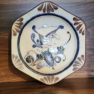 Handcrafted Ceramic Plate with Blue and Brown Design